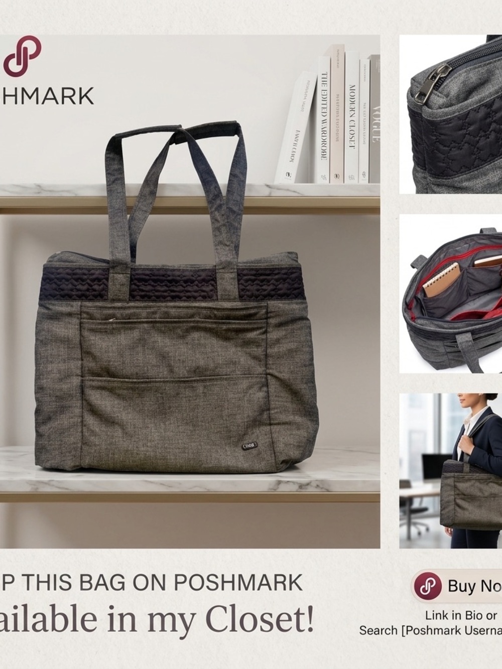Lug Travel Tote Bag Heathered Brown Grey Multi Compartment Shoulder Bag